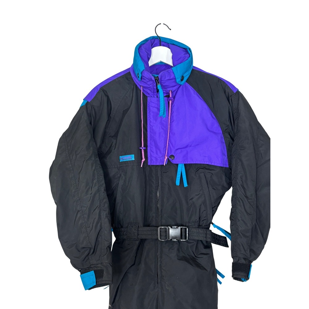 Columbia Vintage Ski Suit Womens Small Purple Black Teal Colorblock Snow Suit
